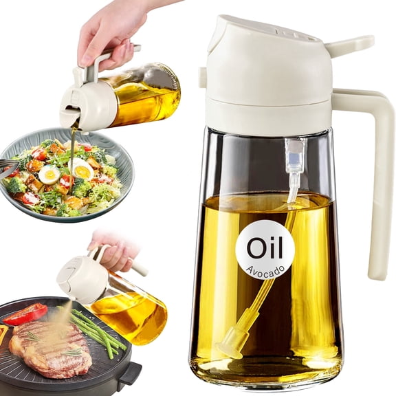 YARRAMATE 16oz/470ml Glass Oil Sprayer w/ Stickers, 2 in 1 Oil Dispenser for Kitchen Gadgets, Spray Bottle for Salad, Frying, BBQ (Creamy White)