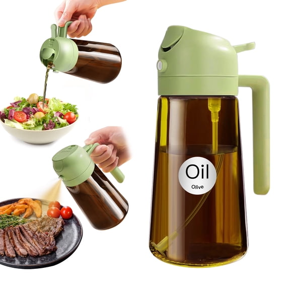YARRAMATE 16oz/470ml Oil Sprayer for Cooking w/ Stickers, Food-Grade 2 in 1 Olive Oil Dispenser Bottle for Air Fryer, BBQ (Green)