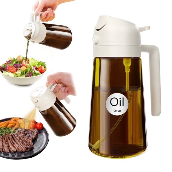 YARRAMATE 16oz/470ml Oil Sprayer for Cooking w/ Stickers, Light Blocking 2 in 1 Olive Oil Dispenser Bottle for Air Fryer, BBQ (White)
