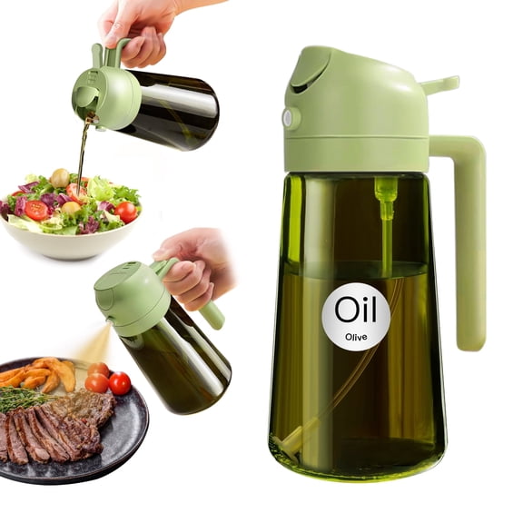 YARRAMATE 16oz/470ml Oil Sprayer for Cooking w/ Stickers, 2 in 1 Olive Oil Dispenser Bottle, Dark Green Glass Oil Bottle for Air Fryer, BBQ (Green)