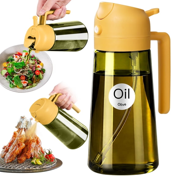 YARRAMATE 16oz/470ml Oil Sprayer w/ Stickers, 2 in 1 Green Glass Olive Oil Bottle, Food Grade Premium Spray Bottle for Salad, Frying, BBQ (Orange)