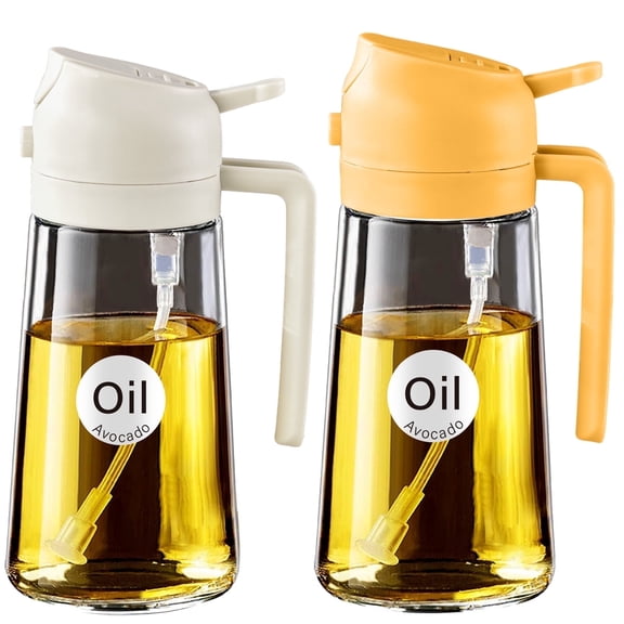 YARRAMATE 2Pcs 16oz/470ml Oil Sprayer w/ Stickers, 2 in 1 Food Grade Glass Oil Spray Bottle, Oil Dispenser for Salad, Frying, BBQ (White & Orange)