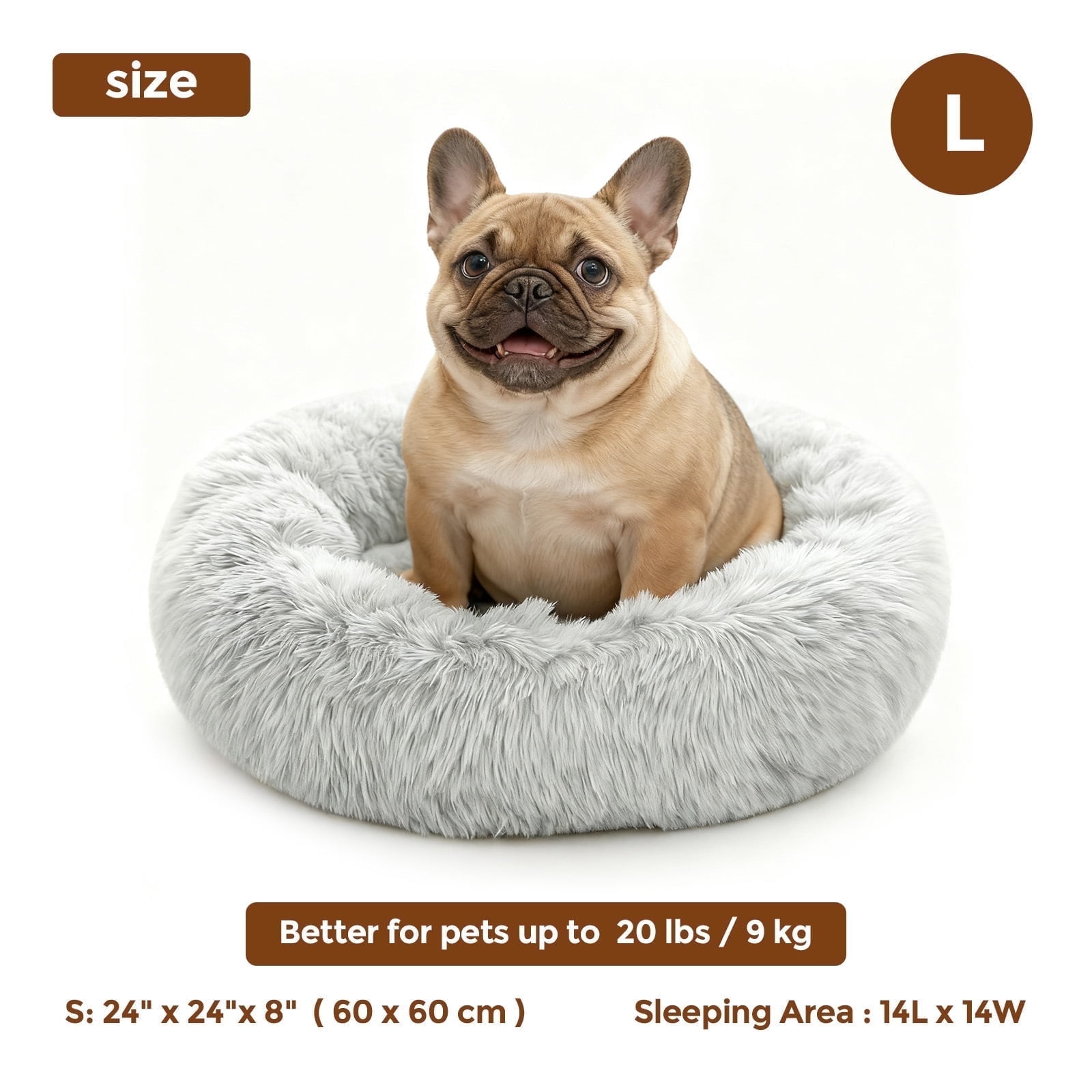 YARRAMATE Dog & Cat Bed, Washable and Anti-Slip Plush Pet Sleeping Mat, Comfort Round Pet Bed for Large Dogs (24"x24"x8")
