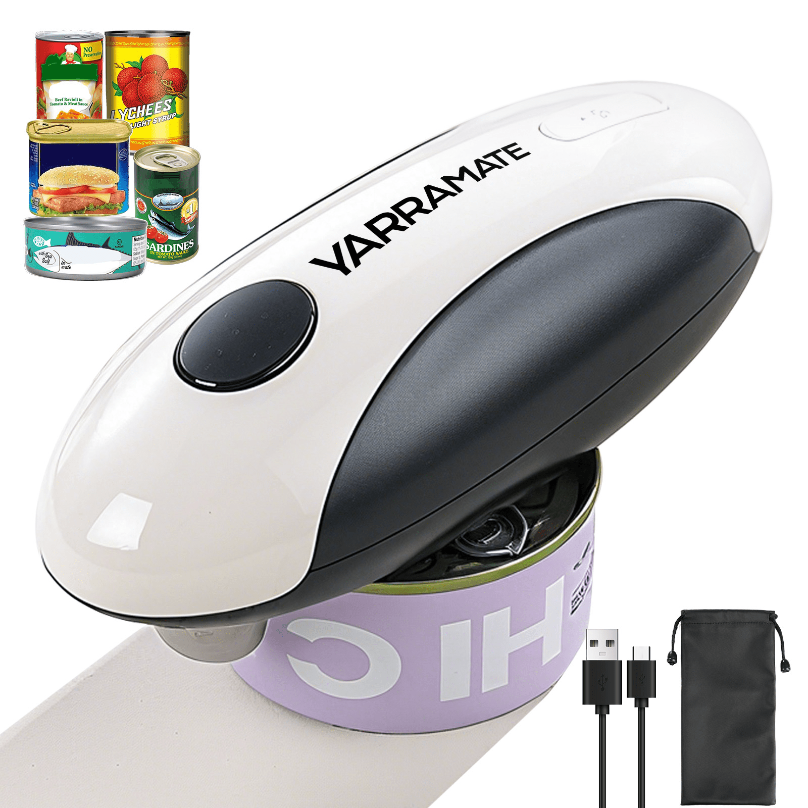 YARRAMATE Electric Can Opener, One-Touch Rechargeable Automatic Can Opener Fits All Cans Sizes-Smooth Edge for Kitchen with Storage Bag Portable for Travel