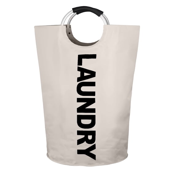 YARRAMATE Laundry Basket, 90L Collapsible Oxford Fabric Waterproof Laundry Hamper with Curved Aluminum Handles (Beige)