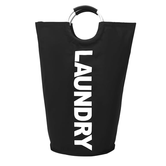 YARRAMATE Laundry Basket, 90L Collapsible Oxford Fabric Waterproof Laundry Hamper with Curved Aluminum Handles (Black)