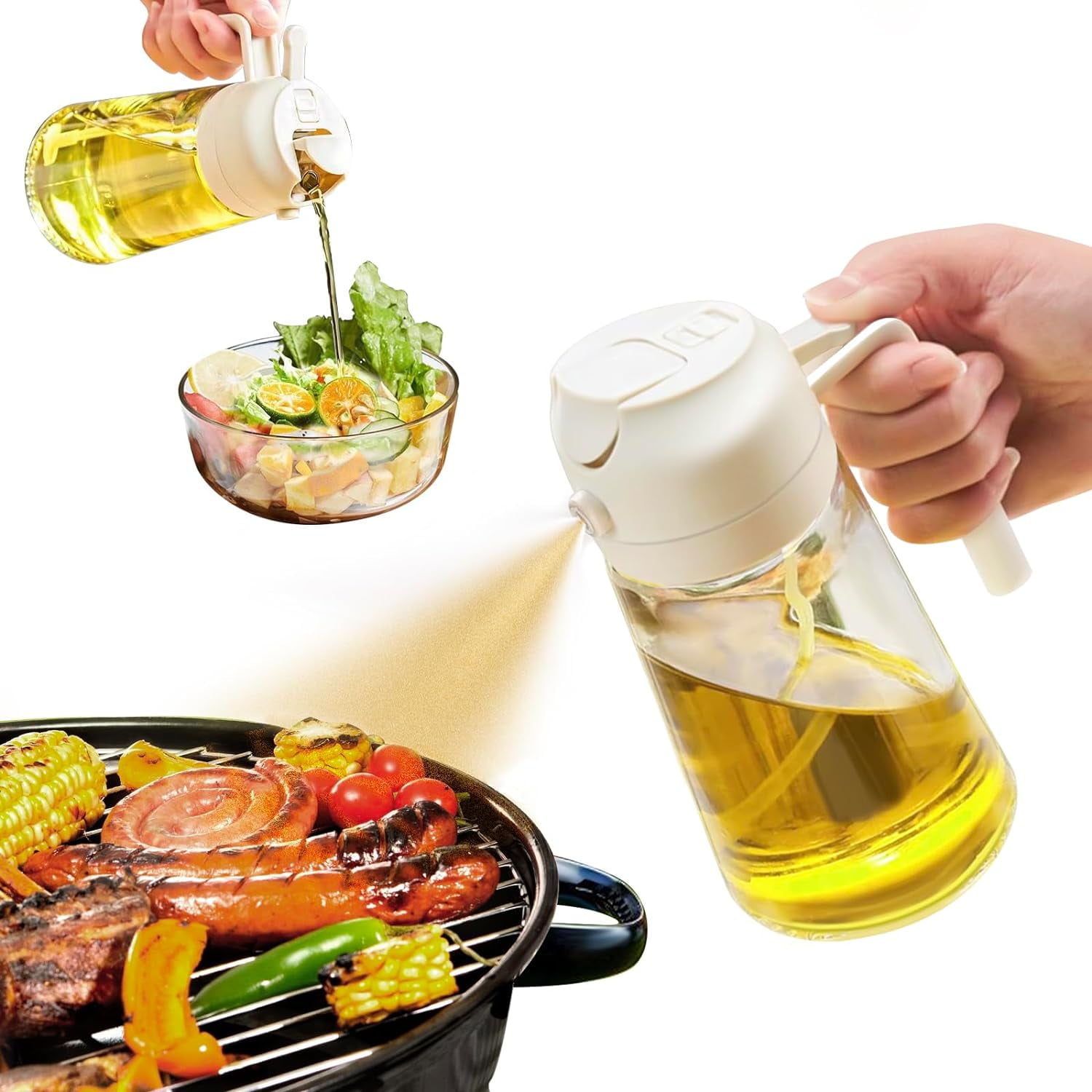 Creamy White 16oz Glass Dual-Function Oil Sprayer
