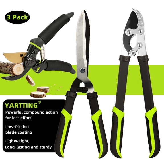 YARTTING Garden Tool Set Loppers, Hedge Clippers, Garden Shears Gardening Tools with Sharp Steel Blade,3PCS Yard Clipper for Branches, Shrubs & Hedges