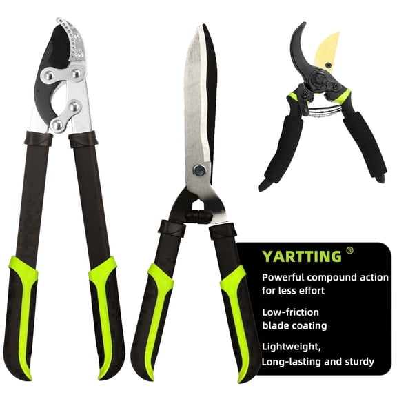 YARTTING Garden Tool Set Loppers, Hedge Clippers, Garden Shears Gardening Tools with Sharp Steel Blade,3PCS Yard Clipper for Branches, Shrubs & Hedges