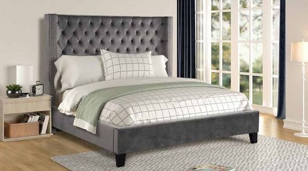 YASBED Galaxy Home Allen Tufted Velvet King Upholstered Bed in Gray