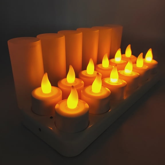 YASENN Rechargeable flameless Candles 12 Pack led Tea Lights Candles Realistic Flame Effect Program Flickering for Parties Weddings Bar Dinner Decorations