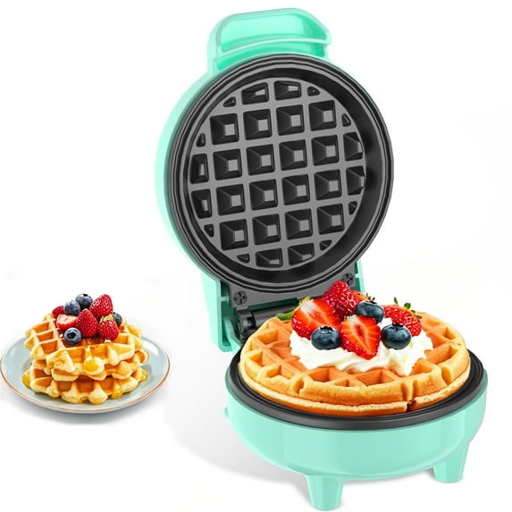 Mini Waffles Maker, Small Waffle Irons Non-stick, Breakfast Belgian Waffles, Mini Waffle Iron Make Waffle in Minutes, Portable Pancake Maker Machine for Kid, Easy to Clean, 4 Inches Wide, Green