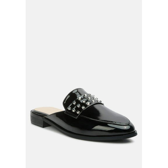 YASHTA Black Patent Studded Flat Mules