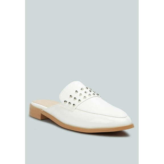 YASHTA White Patent Studded Flat Mules