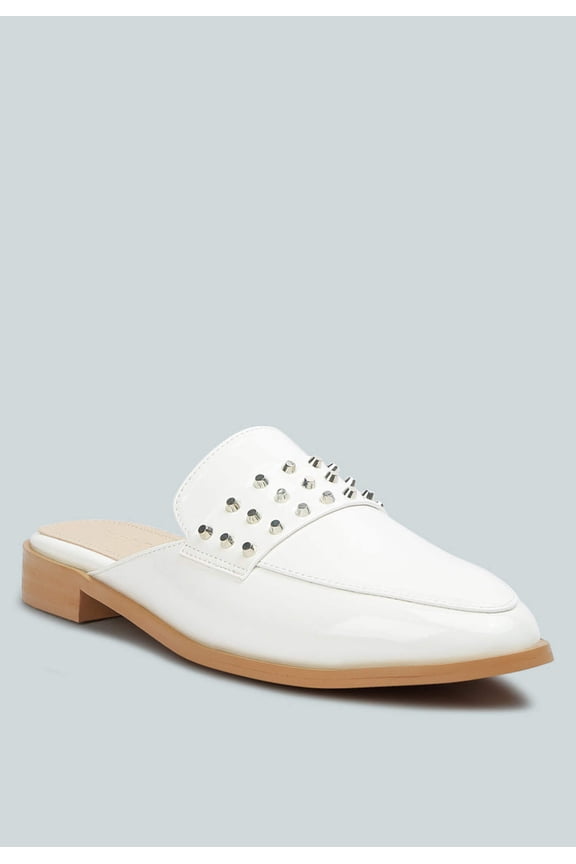 YASHTA White Patent Studded Flat Mules