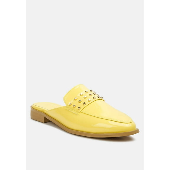 YASHTA Yellow Patent Studded Flat Mules
