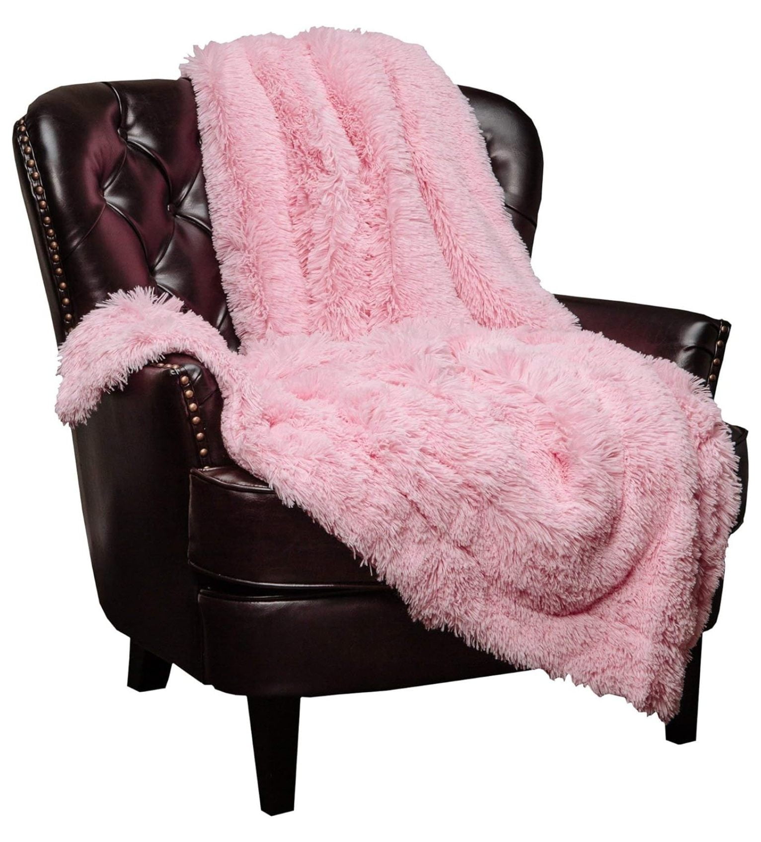 Pink Faux Fur and Sherpa Reversible Throw Blanket 50" x 65"