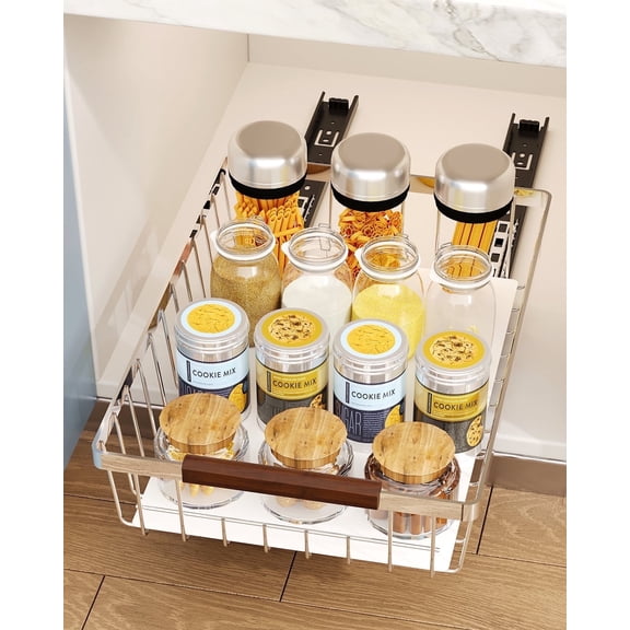 YASLIM Cabinet Organizer, Lower Cabinet, for Kitchen, Condiment Organizers, 2-Pack, Silver