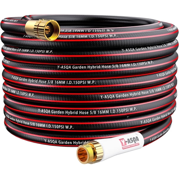 YASQA Water Hose 50 Ft, Flexible, Leakproof, Lightweight Lead In Rubber Hose 5/8" Diameter X 50ft Kink Free 150PSI Durable High Burst Strength Industrial Garden Hose