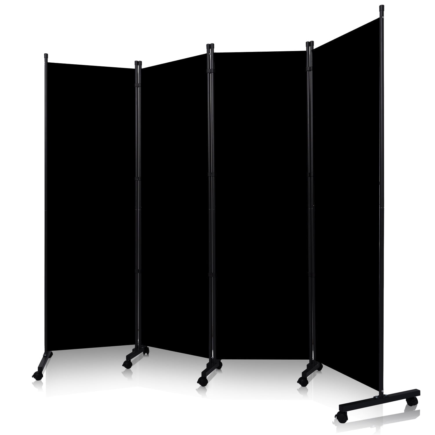 YASRKML 6FT 4 Panel Rolling Room Divider, Self-lockable Room Dividers and Folding Privacy Screens with Wheels, Partition Privacy Screens , Portable Wall Divider for Room Separation, Black