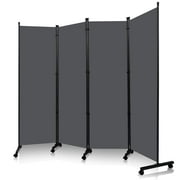 YASRKML 6FT 4 Panel Rolling Room Divider, Self-lockable Room Dividers and Folding Privacy Screens with Wheels, Partition Privacy Screens , Portable Wall Divider for Room Separation, Grey