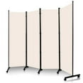 thumbnail image 1 of YASRKML 6FT 4 Panel Rolling Room Divider, Self-lockable Room Dividers and Folding Privacy Screens with Wheels, Partition Privacy Screens , Portable Wall Divider for Room Separation, Beige, 1 of 7