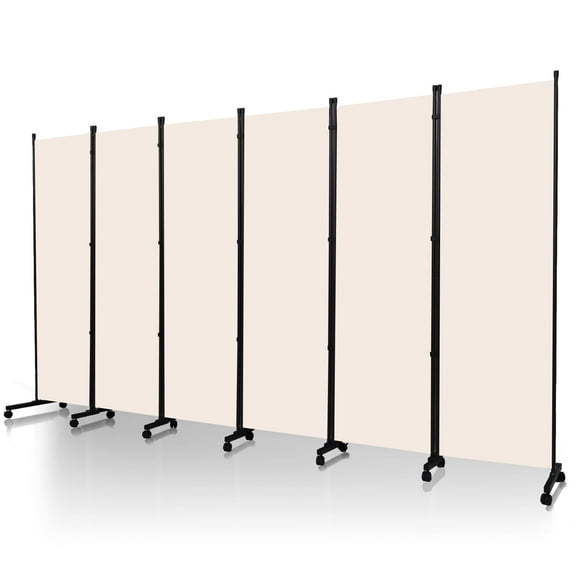 YASRKML 6FT 6 Panel Rolling Room Divider, Self-lockable Room Dividers and Folding Privacy Screens with Wheels, Partition Privacy Screens , Portable Wall Divider for Room Separation, Beige