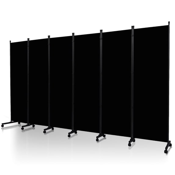 YASRKML 6FT 6 Panel Rolling Room Divider, Self-lockable Room Dividers and Folding Privacy Screens with Wheels, Partition Privacy Screens , Portable Wall Divider for Room Separation, Black