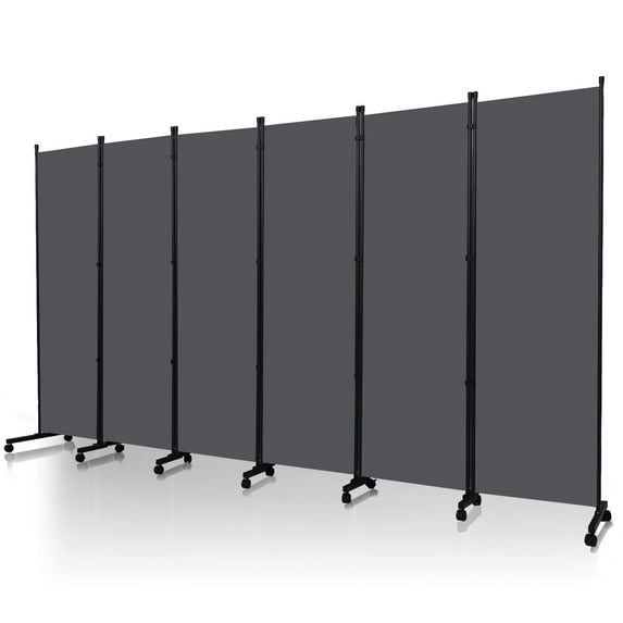 YASRKML 6FT 6 Panel Rolling Room Divider, Self-lockable Room Dividers and Folding Privacy Screens with Wheels, Partition Privacy Screens , Portable Wall Divider for Room Separation, Grey