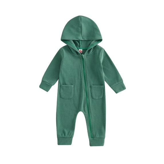 YASUTNKS Baby Girls Boys Autumn Jumpsuit Long Sleeve Hooded Solid Color Casual Oblique Zipper Romper