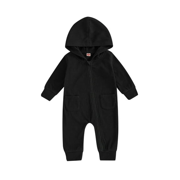 YASUTNKS Baby Girls Boys Autumn Jumpsuit Long Sleeve Hooded Solid Color Casual Oblique Zipper Romper