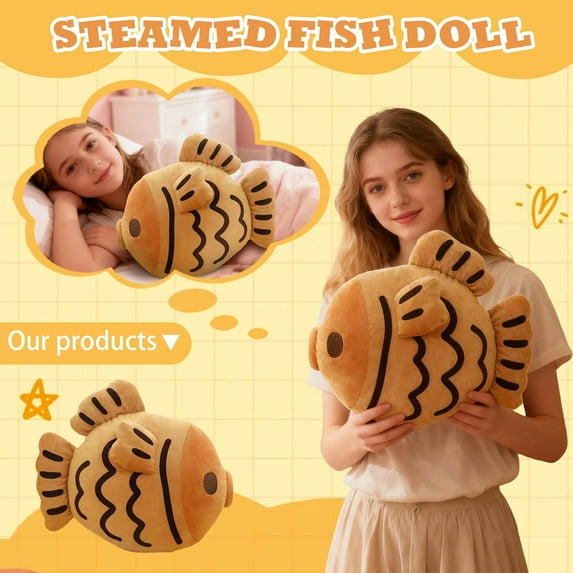 YATAV 13.8 Inches Cute Taiyaki Stuffed Animal Pillow Taiyaki Fish Plush Soft Stuffed Food Snapper Bream Plushie Pillow Doll Home Decor Gifts