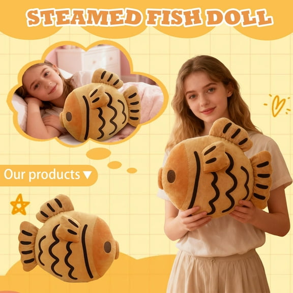 YATAV 13.8 Inches Cute Taiyaki Stuffed Animal Pillow Taiyaki Fish Plush Soft Stuffed Food Snapper Bream Plushie Pillow Doll Home Decor Gifts