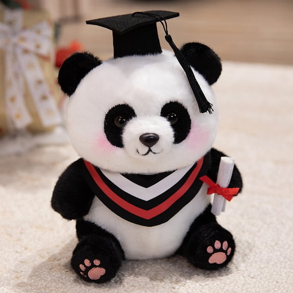 YATAV 2026 Graduation Gifts Plush Bear 9 Inch Stuffed Animal Signature for Class of 2026 Graduation Congratulations Bear with Cap Plushies for Students(Panda,Black)