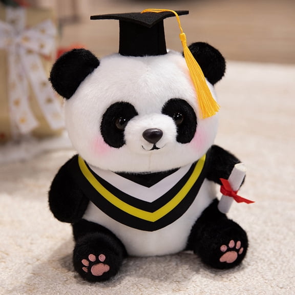 YATAV 2026 Graduation Gifts Plush Bear 9 Inch Stuffed Animal Signature for Class of 2026 Graduation Congratulations Bear with Cap Plushies for Students(Panda,Yellow)