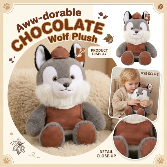 YATAV Adorable Plush Animal Doll & Brown Detective Uniform & Soft Hugging Companion & Stuffed Animals Birthday Gift(Wolf,9")