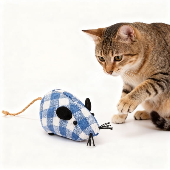 YATAV Blue and White Grid Interactive Cat Mice Toys - Plush Catnip Mouse Shaped Biting Toys for Indoor Cats - Realistic Design,Catnip Mice