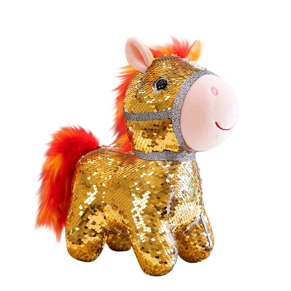 YATAV Horse Stuffed Animal Plush Toys with Sequins,Kawaii Plushies,Soft Mini Horse Plush Toy Doll for Birthday Party Decoration Cute Holiday Gifts-Gold-6.7"