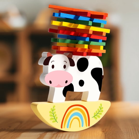 YATAV Montessori Toys Wooden Stacking Animal Toys Balance Competition Game for Family Ideal Christmas Birthday Gifts Balancing Block Sets(Cows,E)