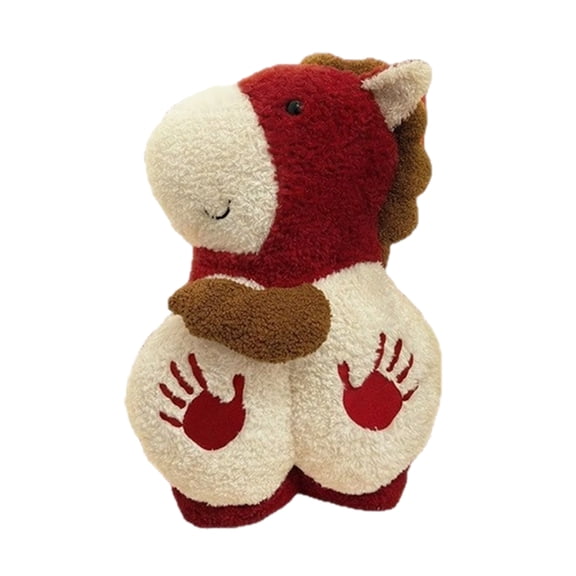 YATAV New Year of the Horse Mascot Plush Horse Doll,Soft Big Bottom with Handprint,New Year Gift,Healing Pillow Cushion,Home Decor Ornament(12x18")