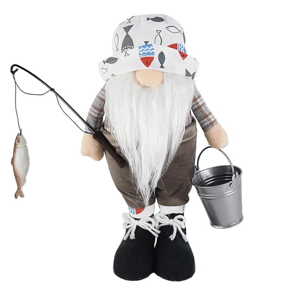 YATAV Plush Gnome Fisherman Christmas Ornament - Santa Claus Holding Fishing Pole with Fish on The Line Christmas gift for Dad or Husband(A)