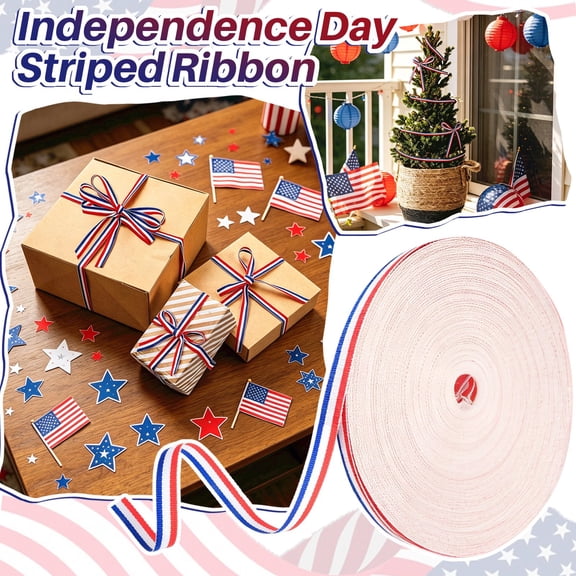 YATAV Red White Blue Striped Grosgrain Ribbon Patriotic Ribbon Use for Memorial Day Gift Wrapping,Party Decoration,DIY Crafting and Sewing (3/8 In x 196 In,Red,White,Blue)