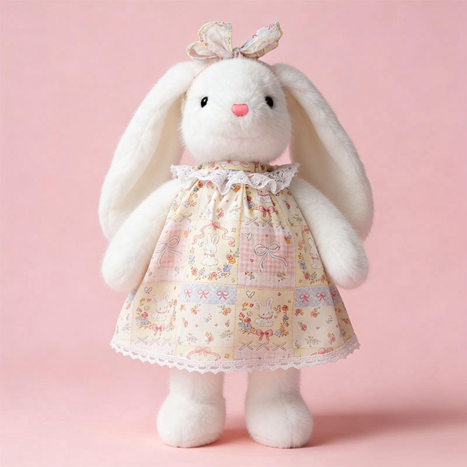 YATAV Small Soft Stuffed Animal Bunny Rabbit Plush Toy with Bow 10inch Easter Birthday Gift (Rabbit Wearing Colorful Vintage Dress)