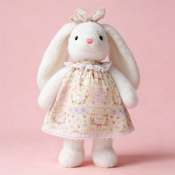 YATAV Small Soft Stuffed Animal Bunny Rabbit Plush Toy with Bow 10inch Easter Birthday Gift (Rabbit Wearing Colorful Vintage Dress)