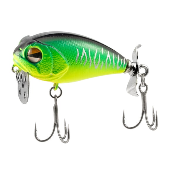 YATAV Top Water Fishing Lures with Metal Bubble Baffle & Tail Propeller - Saltwater & Freshwater Bass Trout Lures - 3D Eyes & Lifelike Scales - ABS Body(Green)