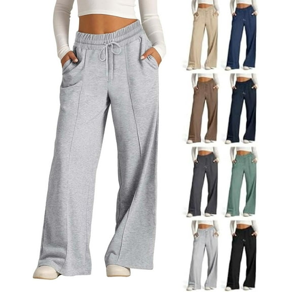 YATELLE 2025 High Waisted Wide Leg Pants for Women Baggy Yoga Sweatpants Comfy Cotton Lounge Elastic Drawstring Joggers