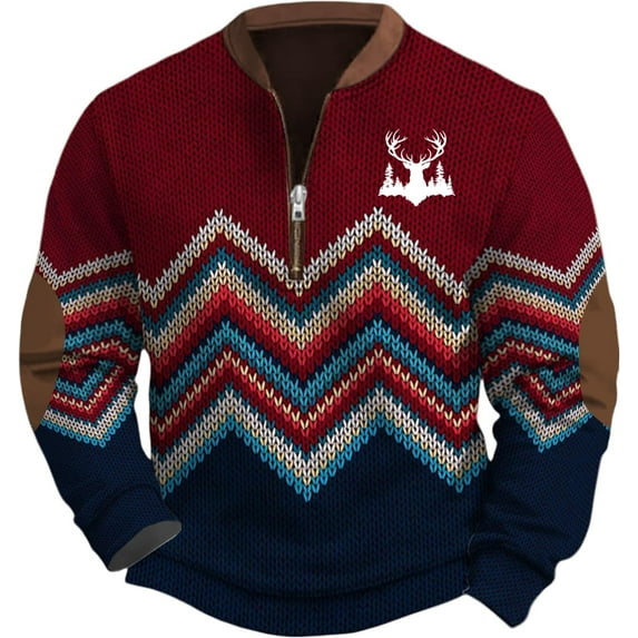 YATELLE Christmas Sweatshirts for Men Fashion Xmas Graphic Print Sweatshirt Long Sleeve Stand Collar Slim Pullover Tops