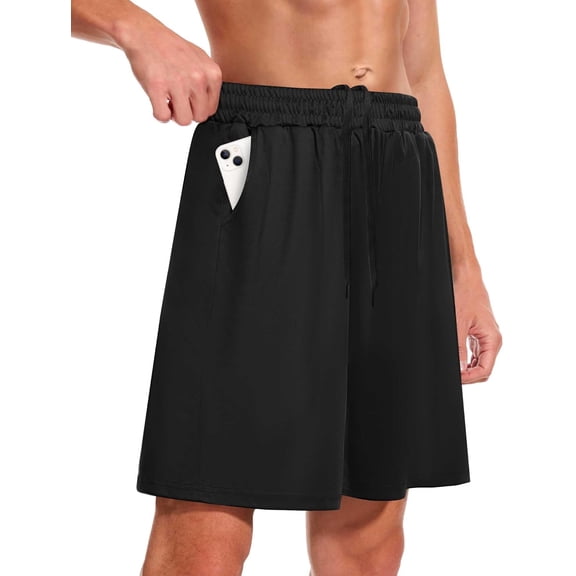 YATELLE Men's Athletic Gym Shorts: Quick-Dry Black Basketball-Inspired Casual Workout Shorts with Pockets for Running & Activewear