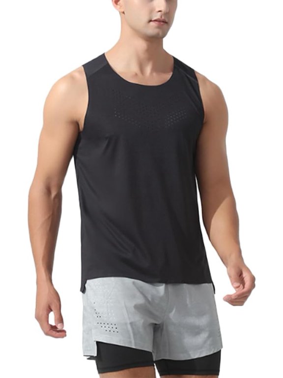 Men's Elastic Breathable Quick Drying Vest Workout Bodybuilding Sports Singlet Fitness Gym Tank Top