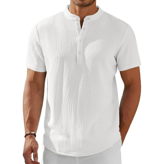 YATELLE Men's Henley Shirt Short Sleeve Stand Collar Summer Casual Beach Hippie T-Shirts